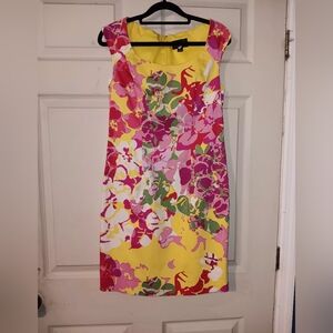 Adrianna Pappell Floral Sleeveless Party Dress - Pink, Yellow, Green Sz 6